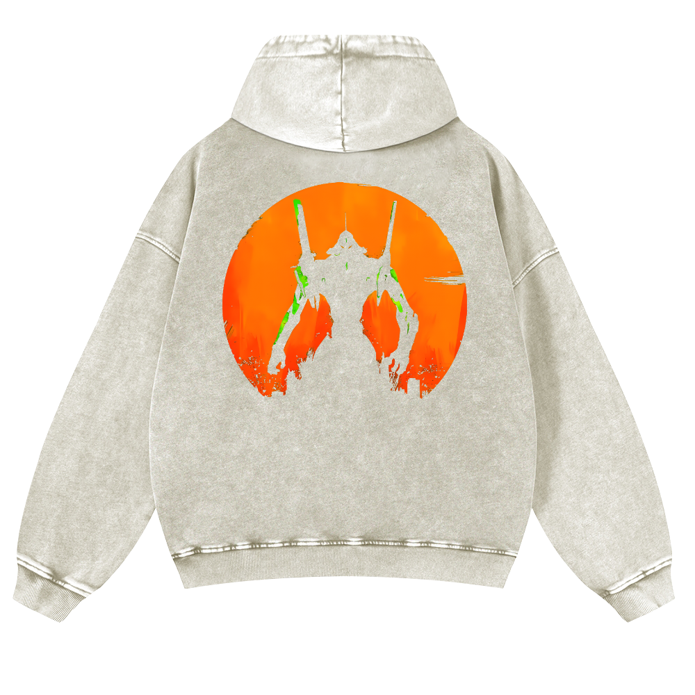 Evangelion Anime Vintage Washed Cotton Back Art Hoodie