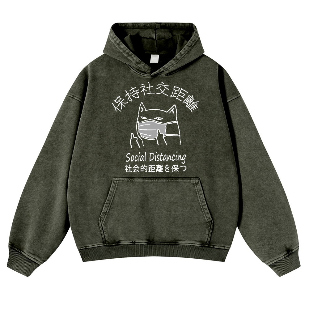 Social Distancing Vintage Washed Thick Cotton Hoodie