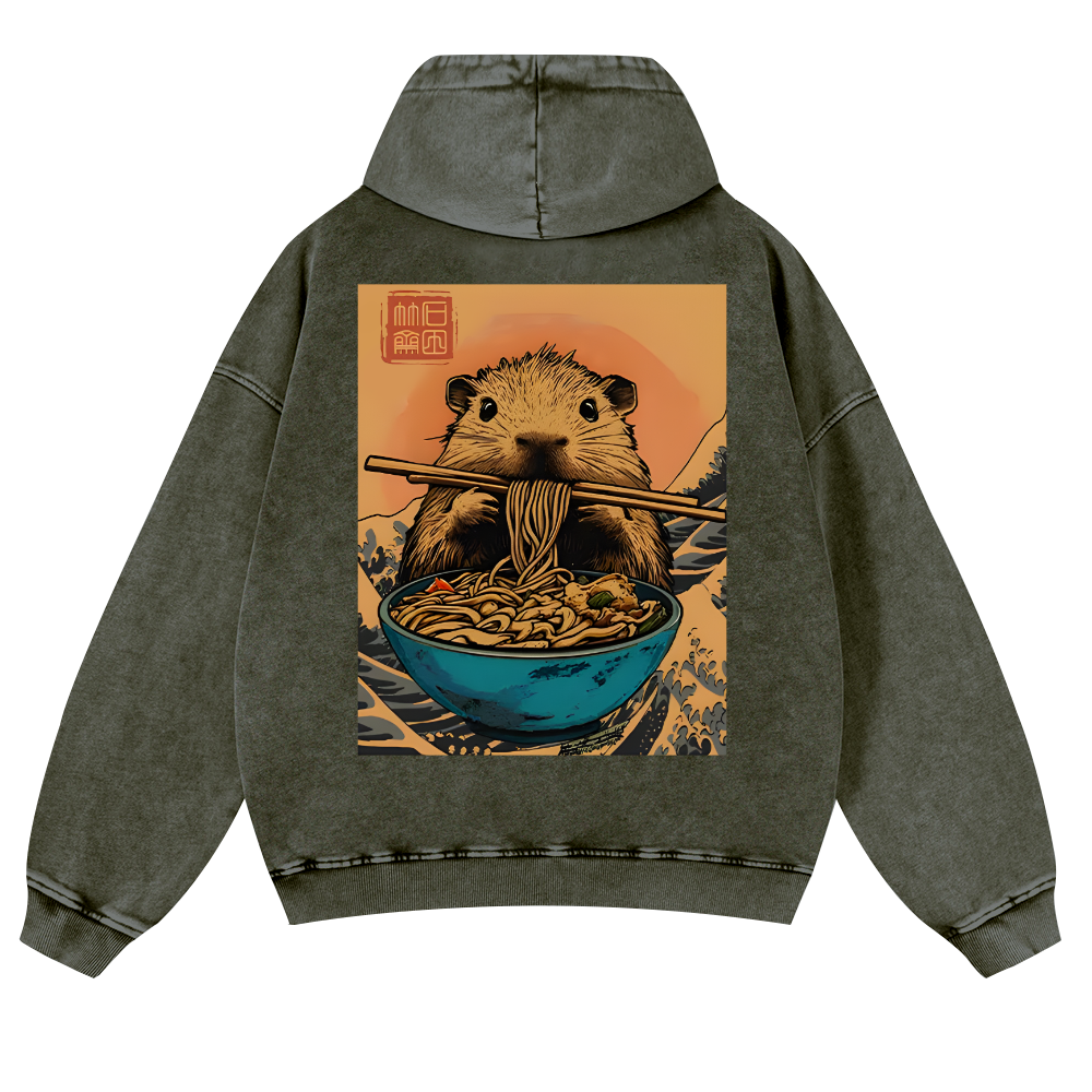 Guinea Pig Ramen Vintage Washed Cotton Back Art Hoodie