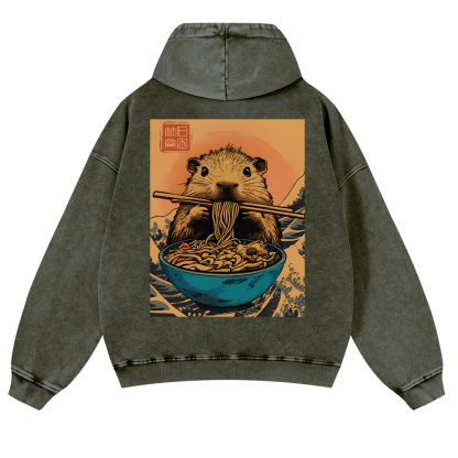 Guinea Pig Ramen Vintage Washed Cotton Back Art Hoodie