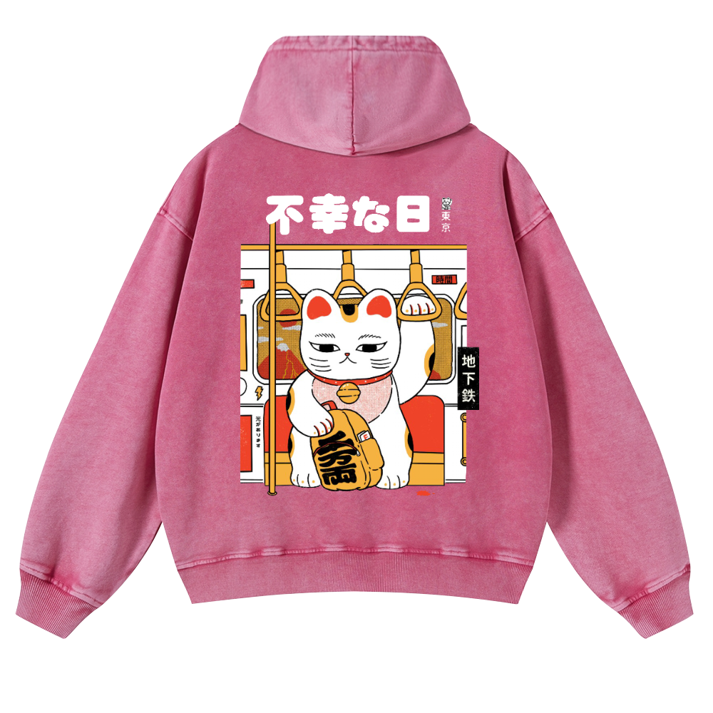 Cat Vintage Washed Cotton Back Art Hoodie