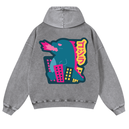 Godzilla Vintage Washed Cotton Back Art Hoodie