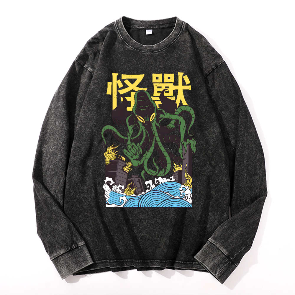 Octopus Monster Vintage Cotton Wash Crewneck Sweatshirt