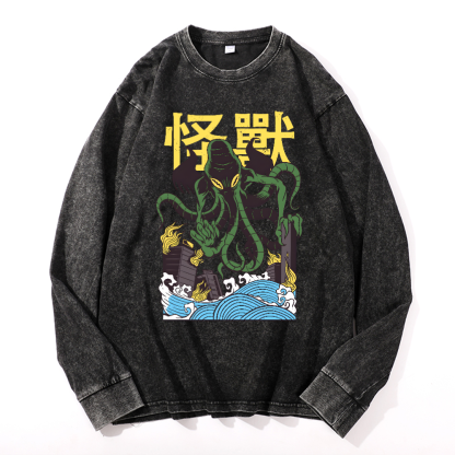 Octopus Monster Vintage Cotton Wash Crewneck Sweatshirt