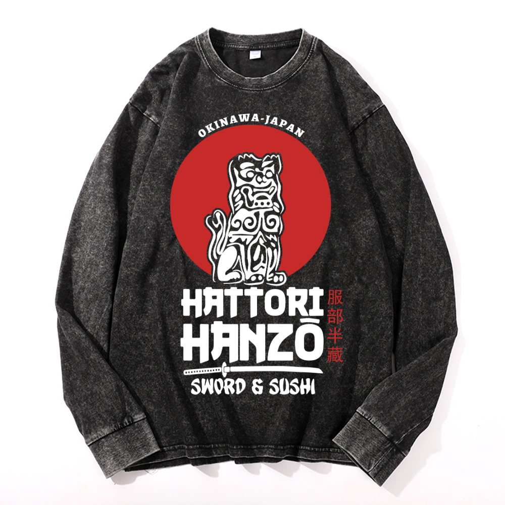 Okinawa Hattori Hanzo Komainu Vintage Cotton Wash Crewneck Sweatshirt