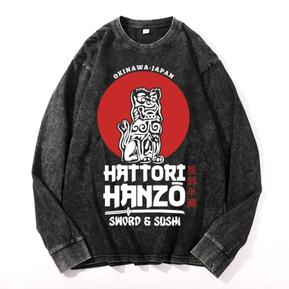 Okinawa Hattori Hanzo Komainu Vintage Cotton Wash Crewneck Sweatshirt
