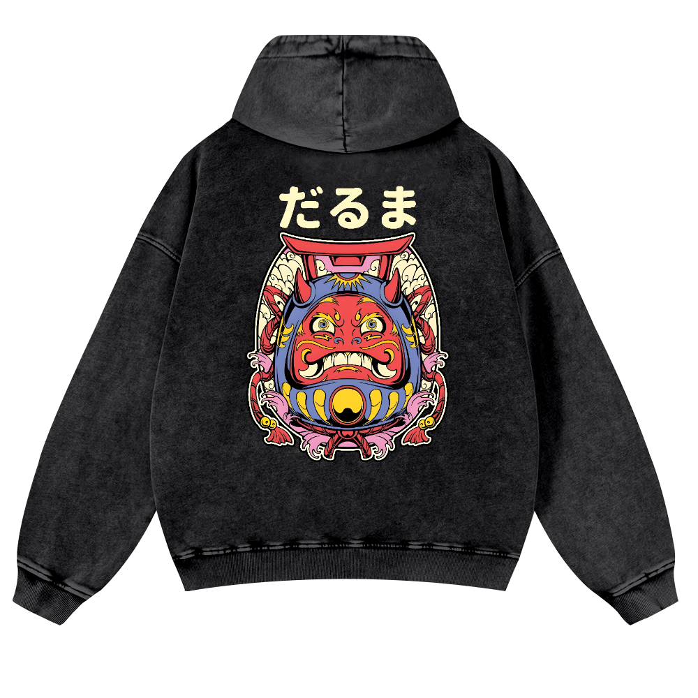 Daruma Vintage Washed Cotton Back Art Hoodie