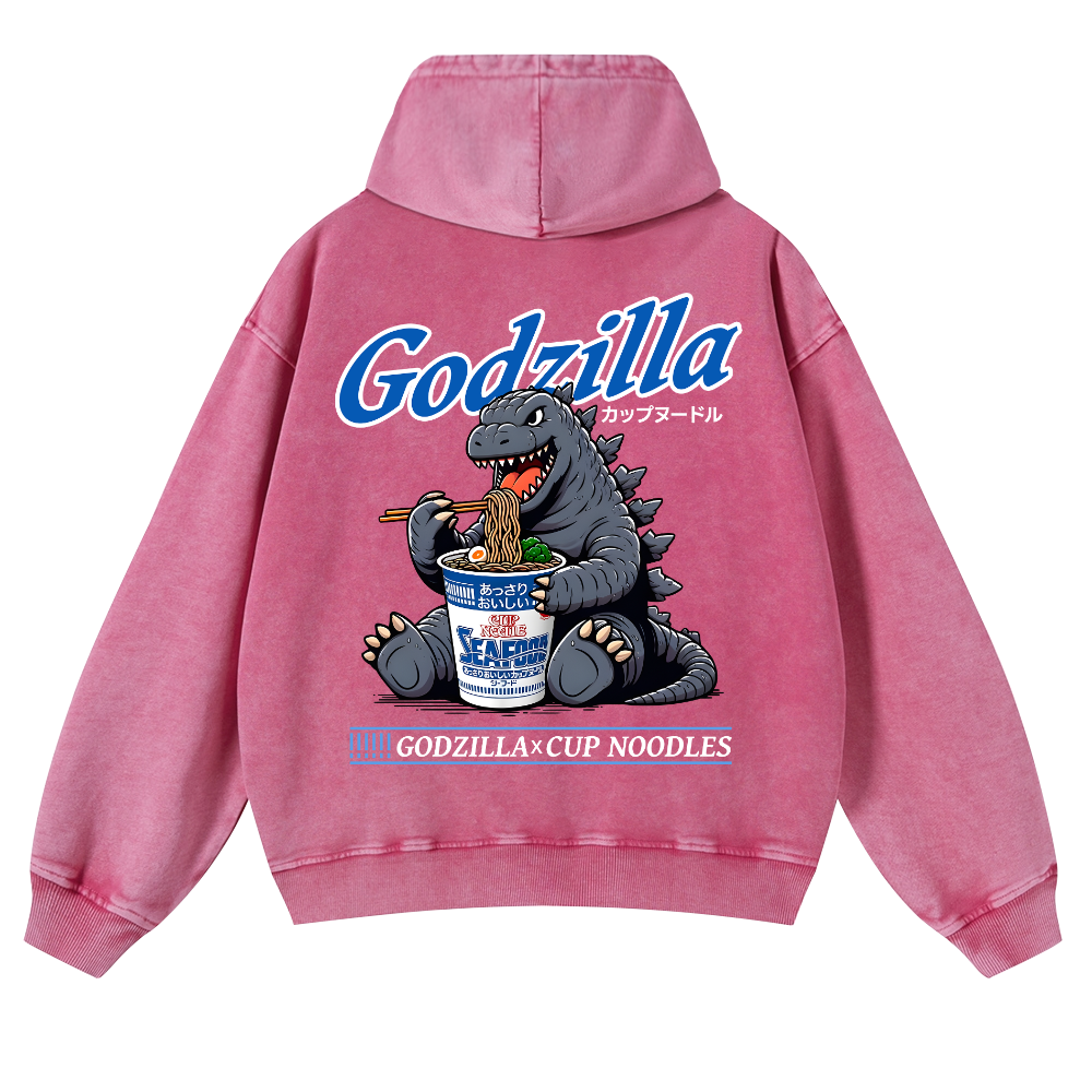Godzilla Cup Noodles Vintage Washed Cotton Back Art Hoodie