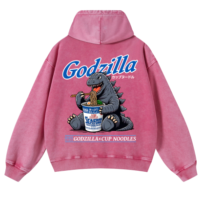 Godzilla Cup Noodles Vintage Washed Cotton Back Art Hoodie
