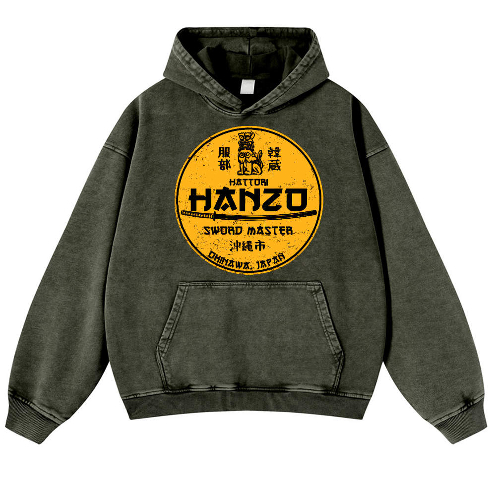 Hattori Hanzo Okinawa Japan Design Vintage Washed Thick Cotton Hoodie