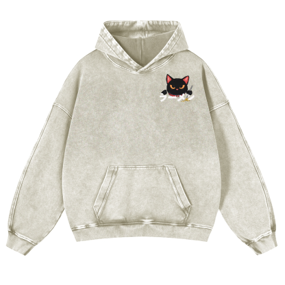 Ramen Black Cat Vintage Washed Cotton Back Art Hoodie