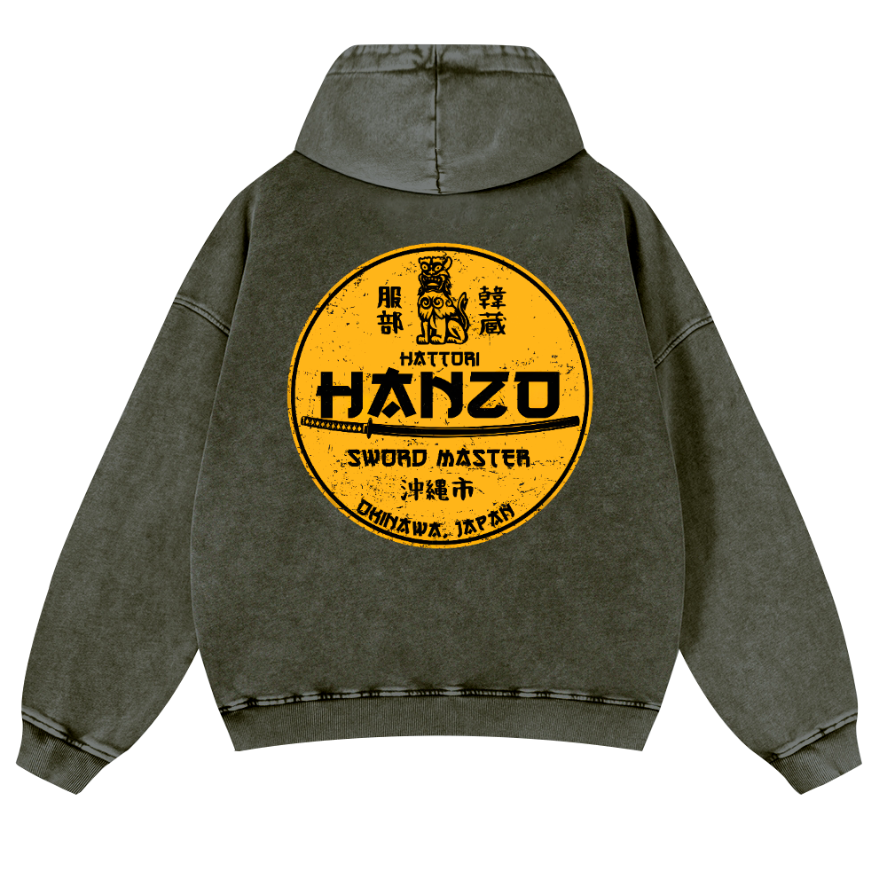 Okinawa Hattori Hanzo Vintage Washed Cotton Back Art Hoodie