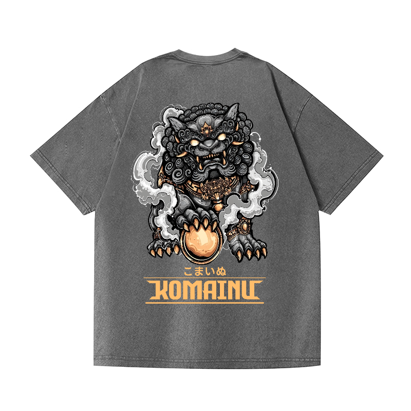 Komainu Vintage Wash Japanese Design Back Art T-Shirt