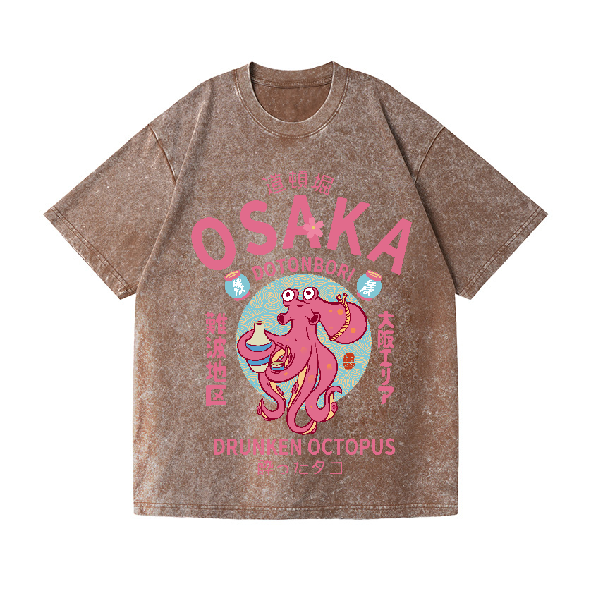 Osaka Dotonbori Drunken Octopus Vintage Wash Japanese Design T-Shirt