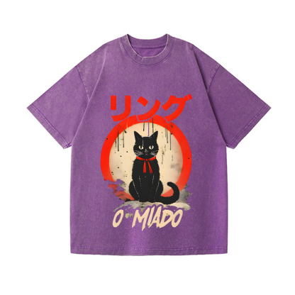Black Cat Vintage Wash Japanese Design T-Shirt