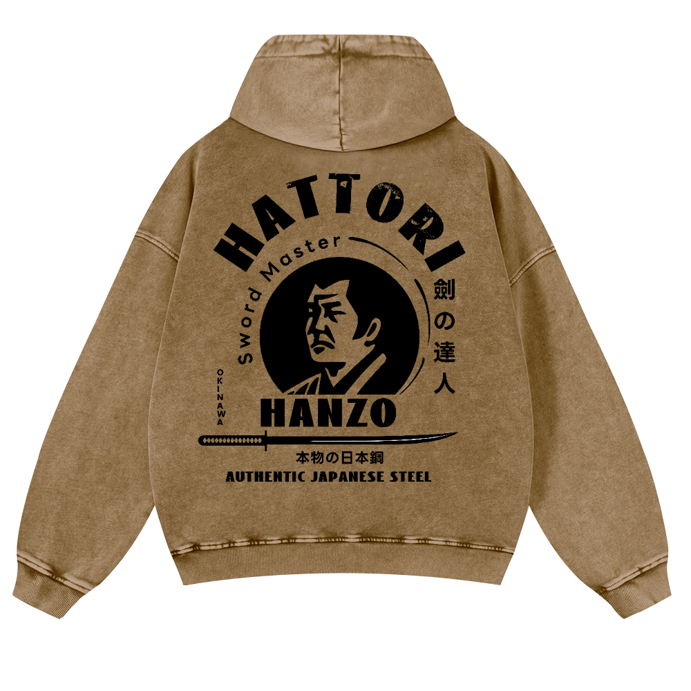 Okinawa Hattori Hanzo Vintage Washed Cotton Back Art Hoodie