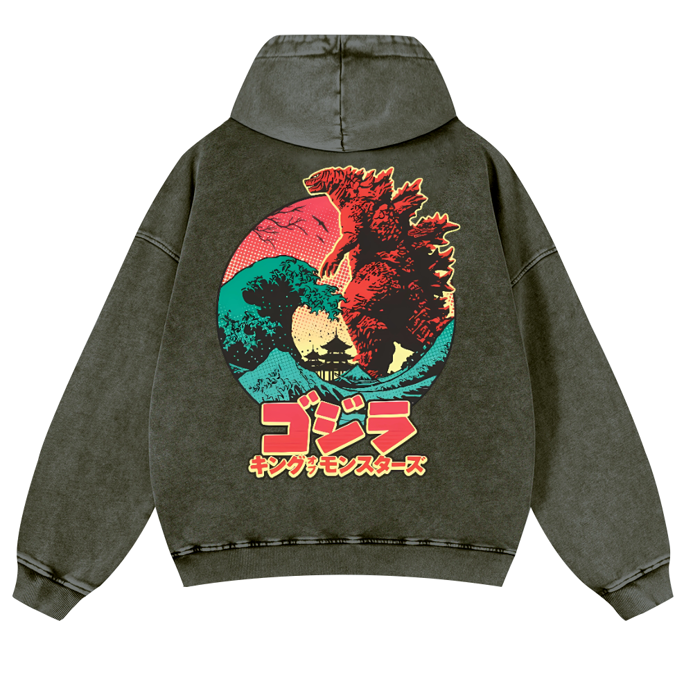 Godzilla Vintage Washed Cotton Back Art Hoodie