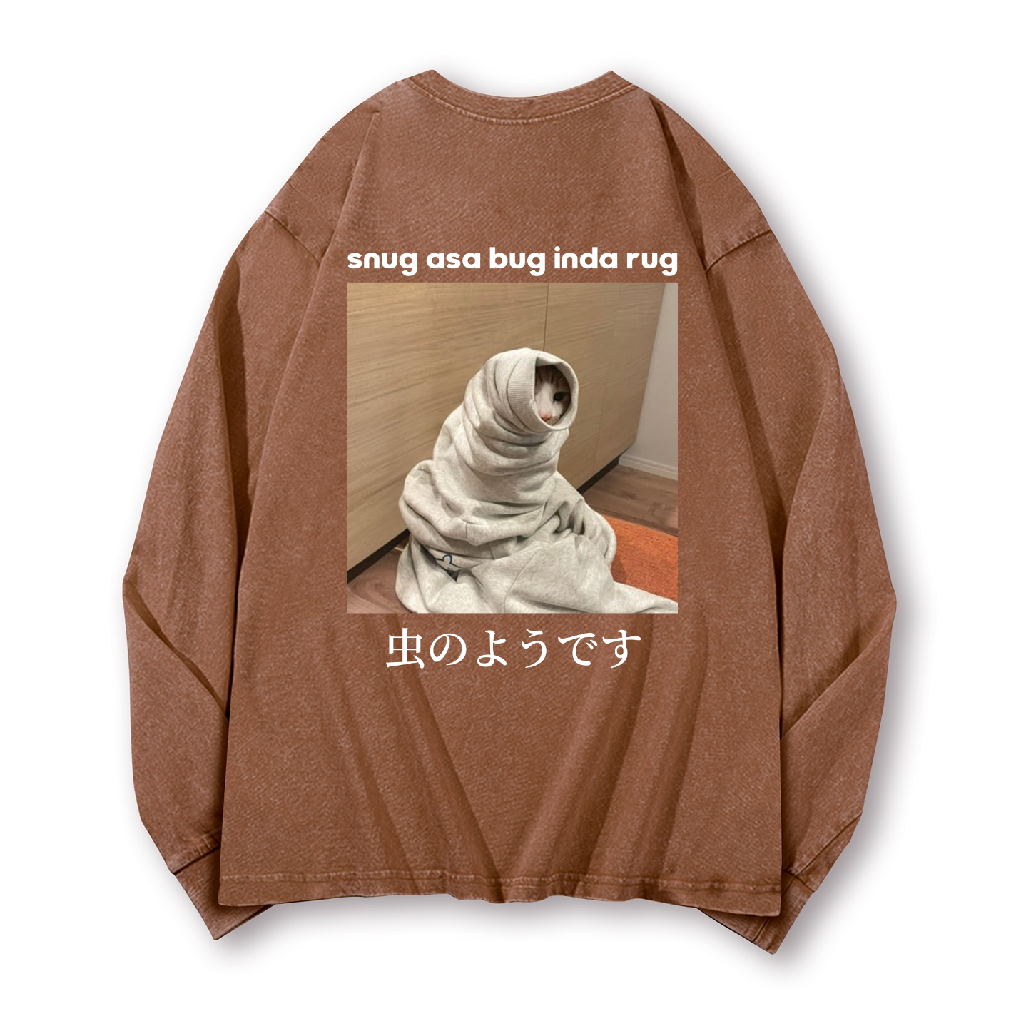 Snug Cat Vintage Washed Cotton Back Art Long-sleeve T-shirt