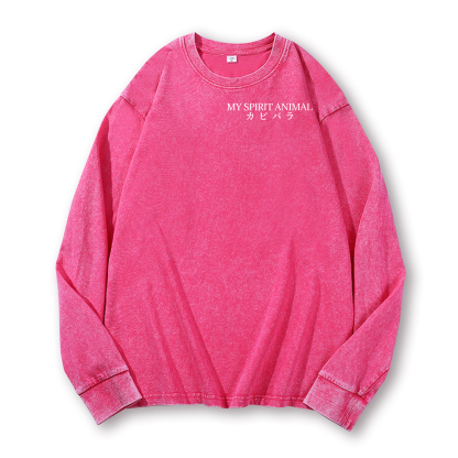 Capybara Vintage Washed Cotton Back Art Long-sleeve T-shirt