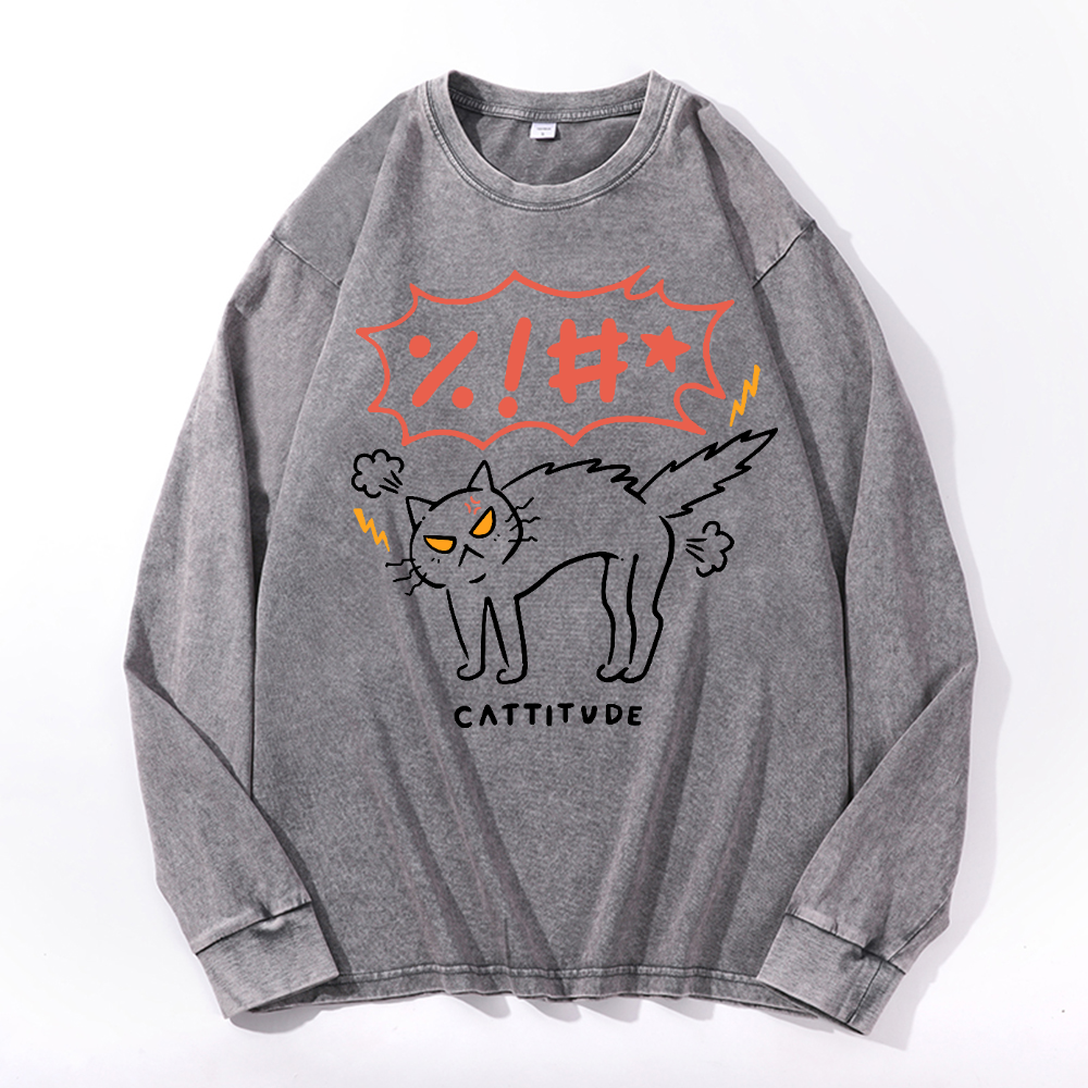 Cattitude Vintage Cotton Wash Crewneck Sweatshirt