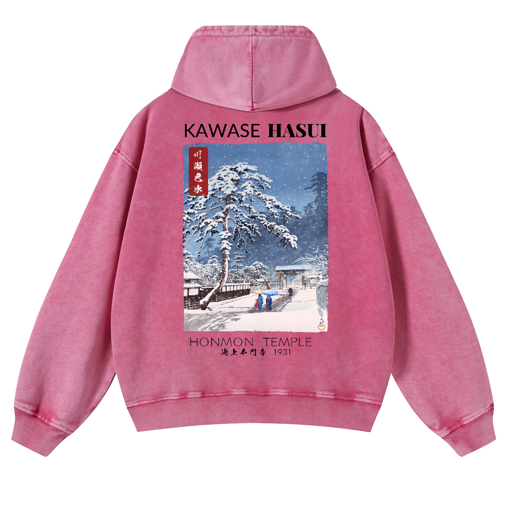 Kawase Hasui Vintage Washed Cotton Back Art Hoodie