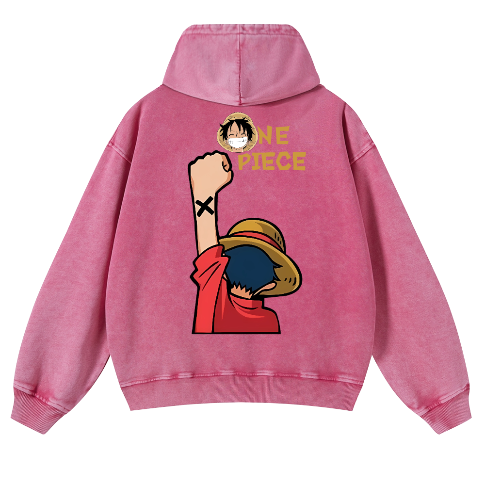 One Piece Vintage Washed Cotton Back Art Hoodie
