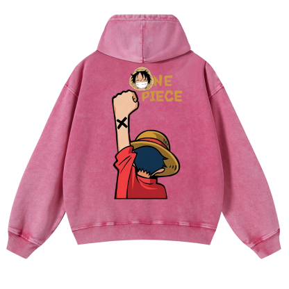 One Piece Vintage Washed Cotton Back Art Hoodie