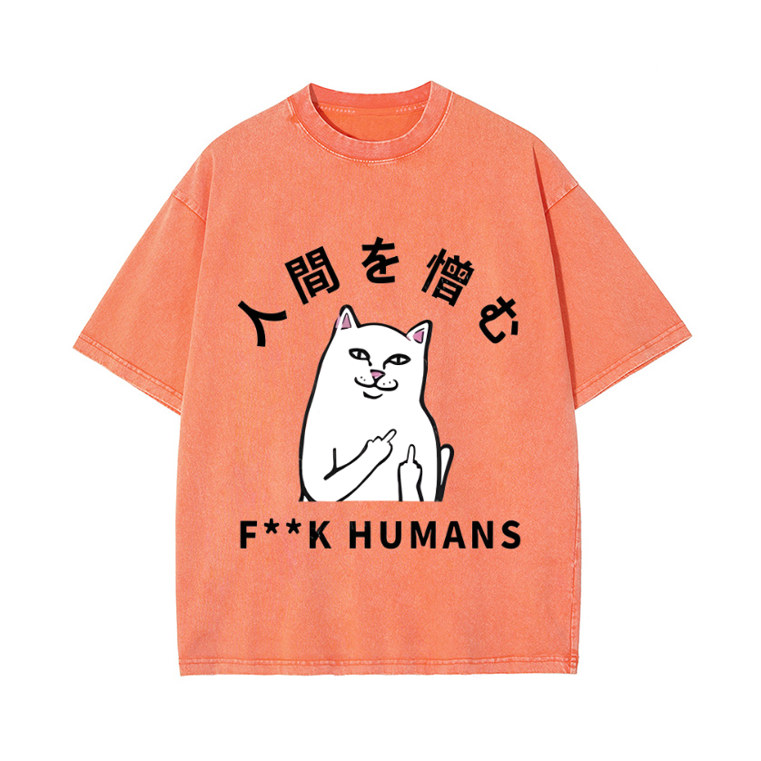 Cat Vintage Wash Japanese Design T-Shirt