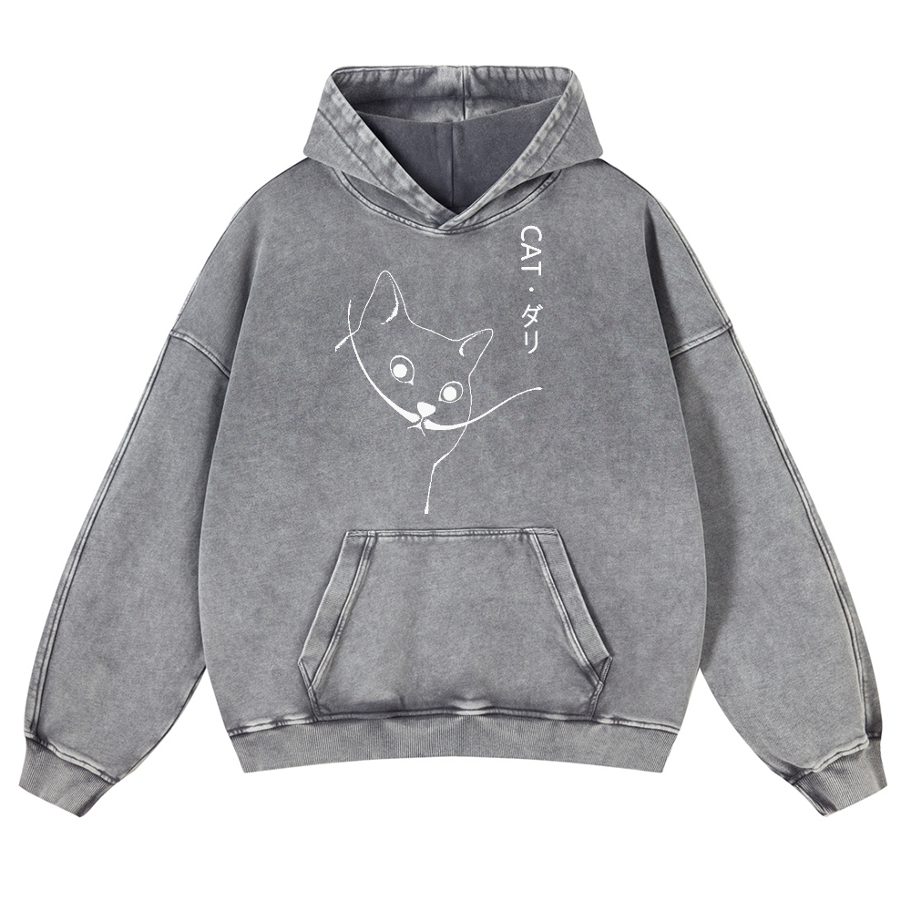 CAT Vintage Washed Thick Cotton Hoodie