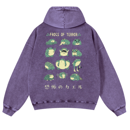Frog Vintage Washed Cotton Back Art Hoodie