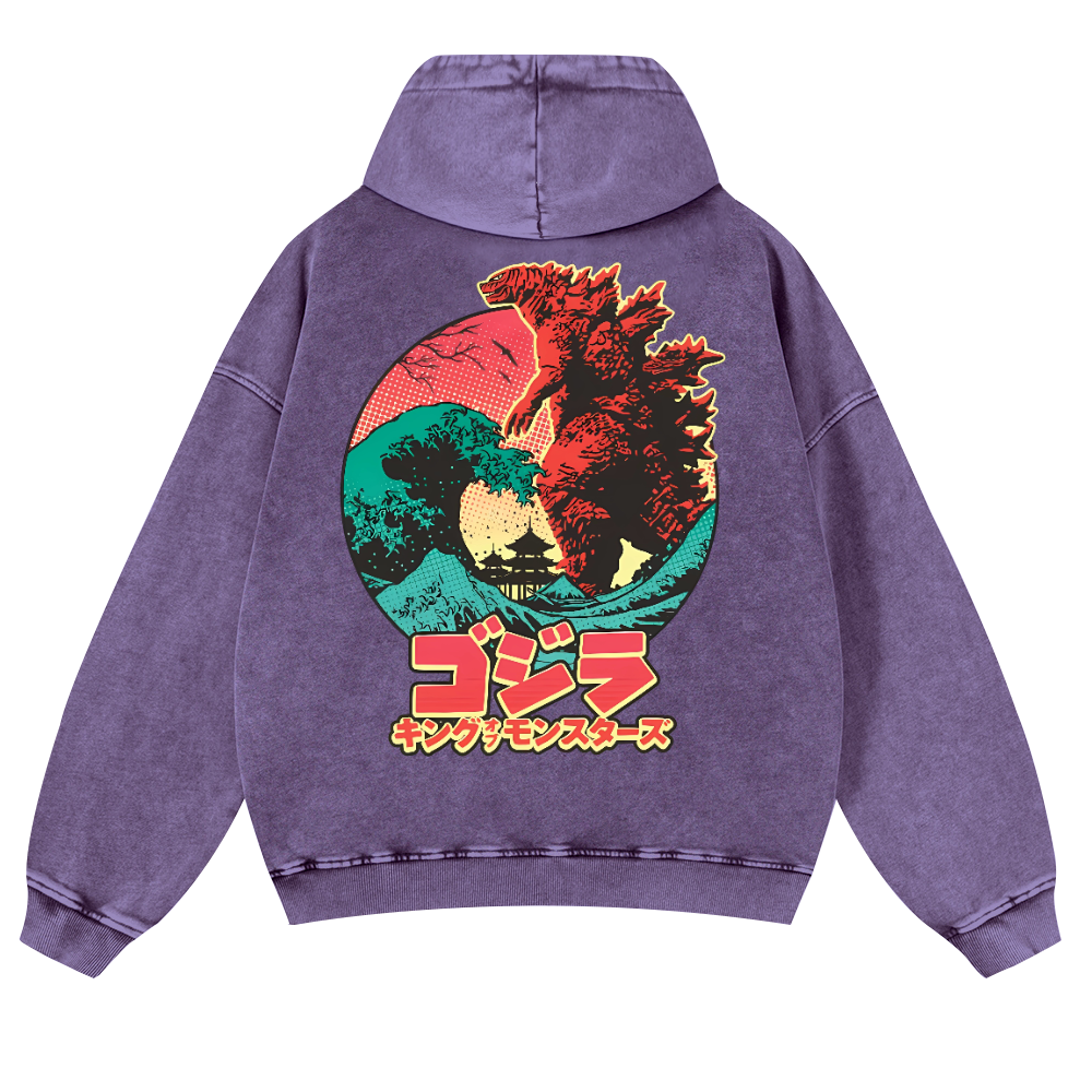Godzilla Vintage Washed Cotton Back Art Hoodie
