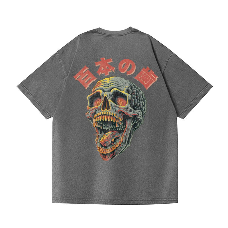 Yokai Vintage Wash Japanese Design Back Art T-Shirt