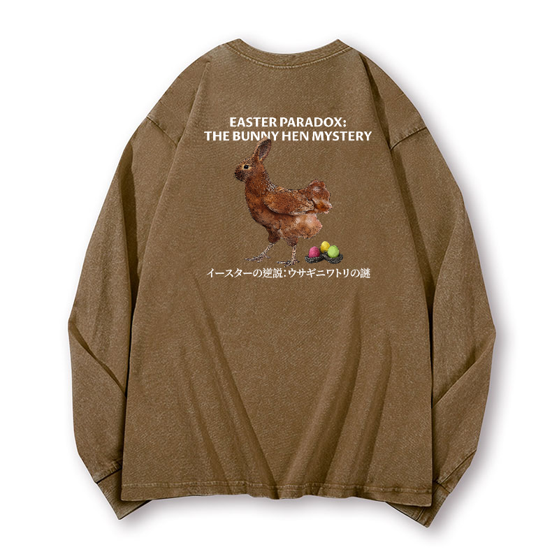 Easter Bunny Chicken Vintage Washed Cotton Back Art Long-sleeve T-shirt