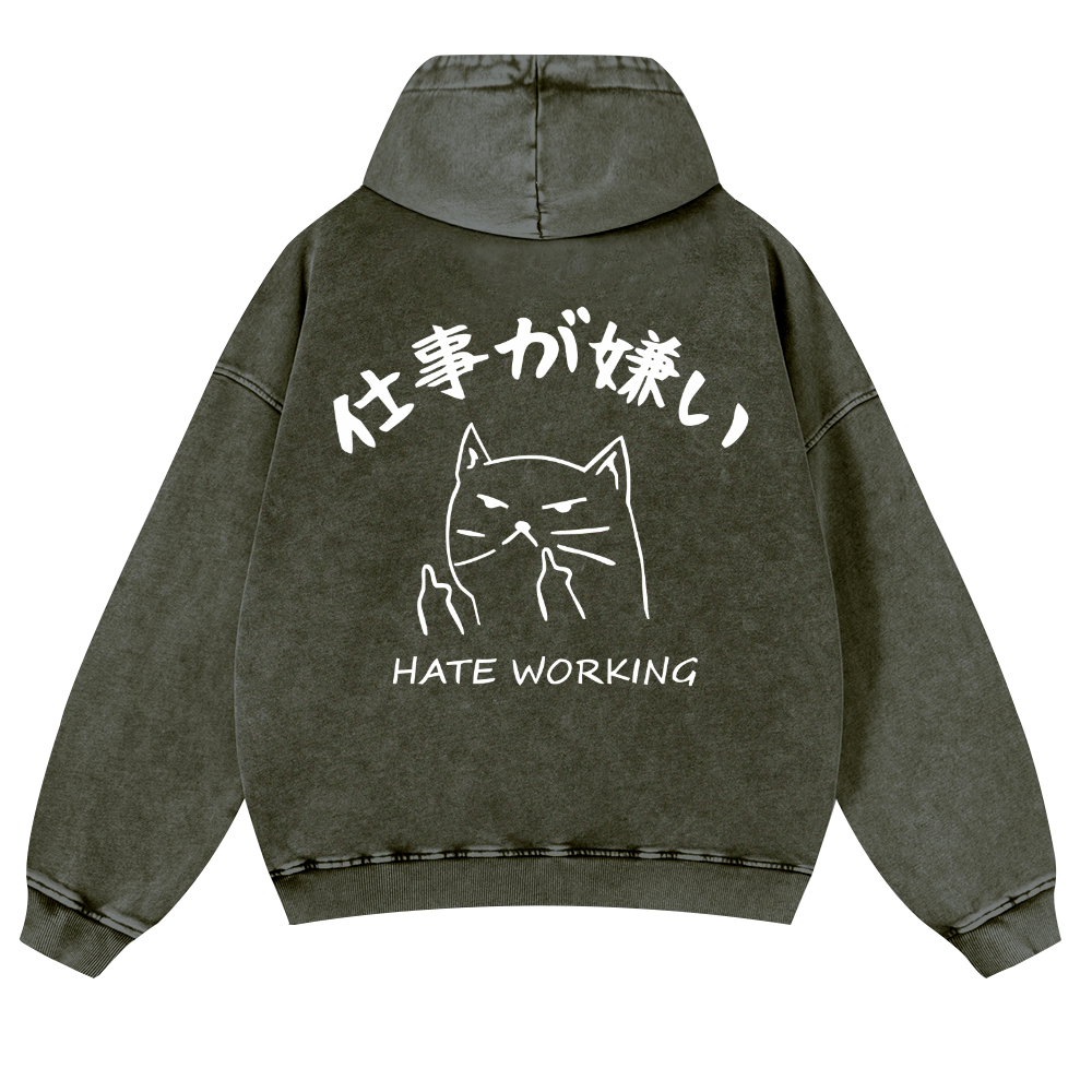 Hate Working Vintage Washed Cotton Back Art Hoodie