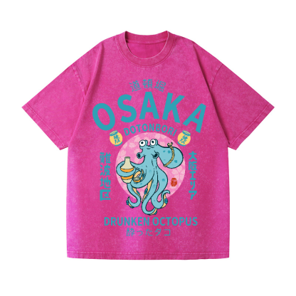 Osaka Dotonbori Drunken Octopus Vintage Wash Japanese Design T-Shirt