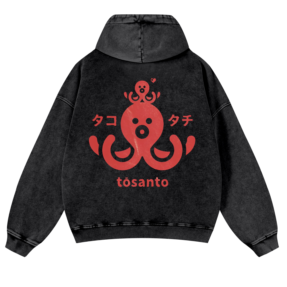 Octopus Vintage Washed Cotton Back Art Hoodie