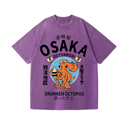 Osaka Drunken Octopus Vintage Wash Japanese Design T-Shirt