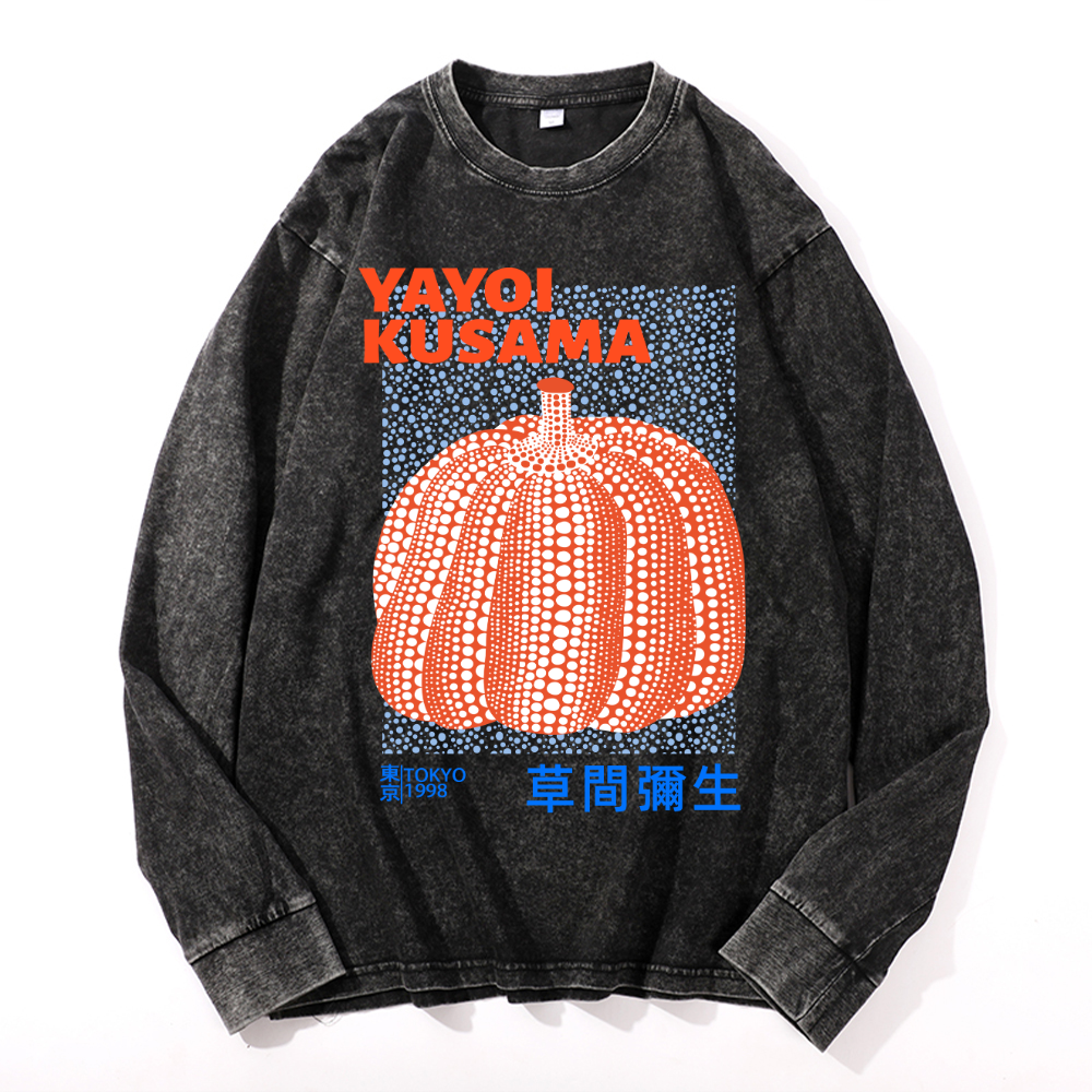 Yayoi Kusama Pumpkin Vintage Cotton Wash Crewneck Sweatshirt