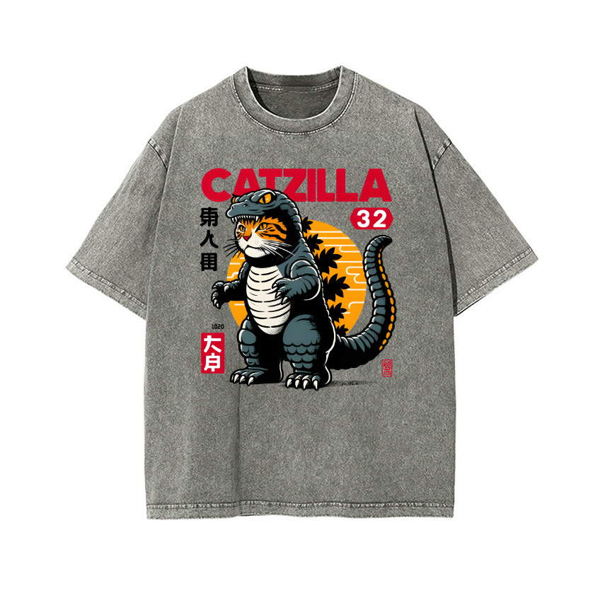Catzilla Vintage Wash Japanese Design T-Shirt
