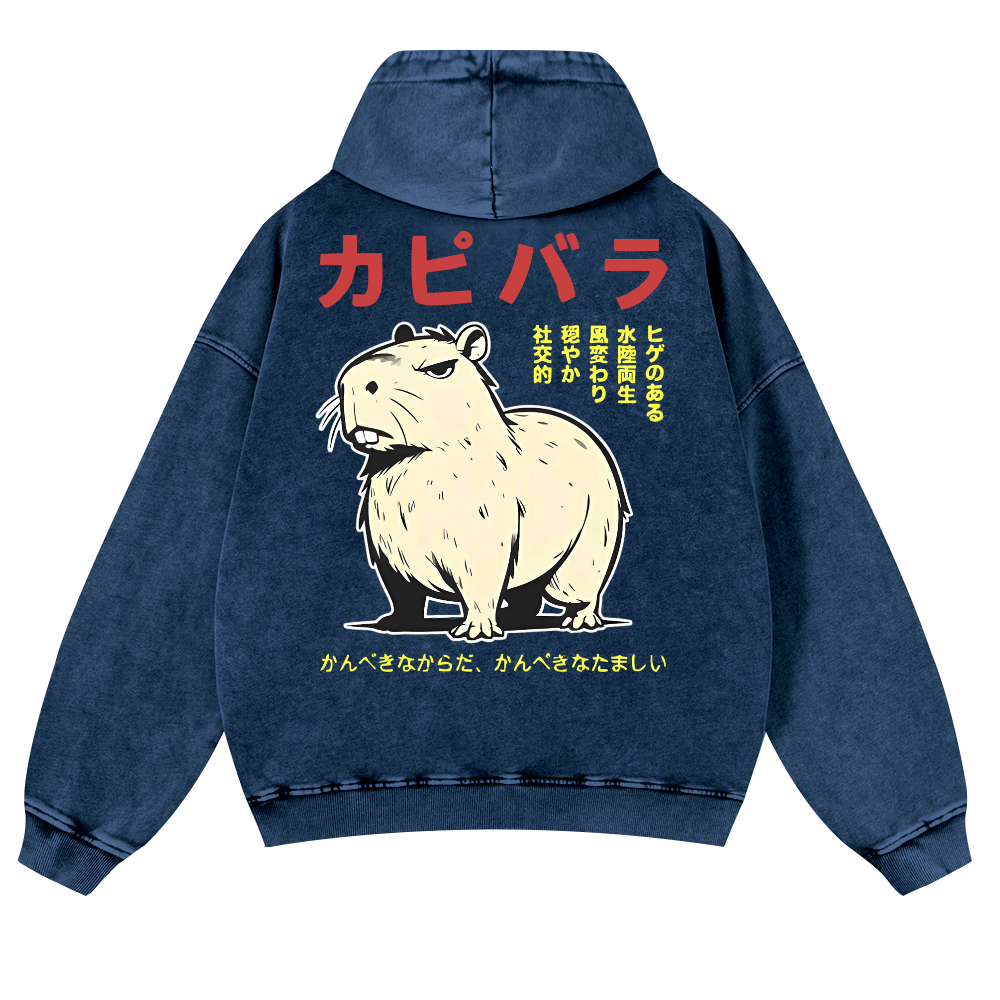 Capybara Vintage Washed Cotton Back Art Hoodie