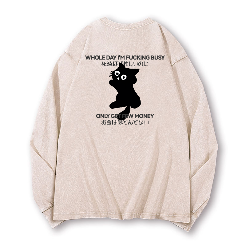 Cat Vintage Washed Cotton Back Art Long-sleeve T-shirt