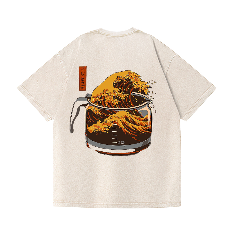 Great Coffee Wave Vintage Wash Japanese Design Back Art T-Shirt