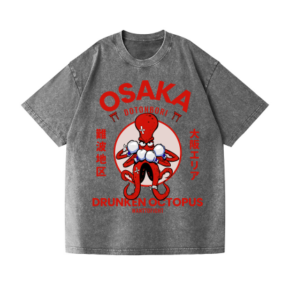 Osaka Drunken Octopus Vintage Wash Japanese Design T-Shirt
