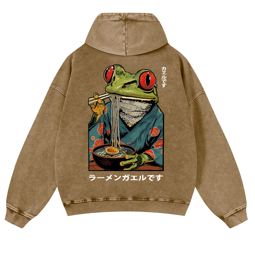 Frog Ramen Vintage Washed Cotton Back Art Hoodie