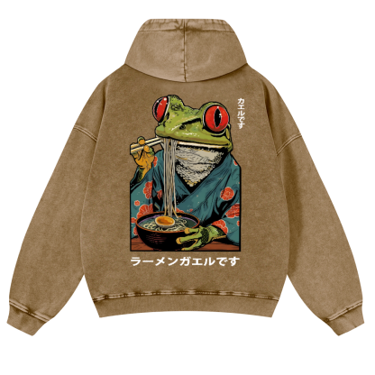 Frog Ramen Vintage Washed Cotton Back Art Hoodie