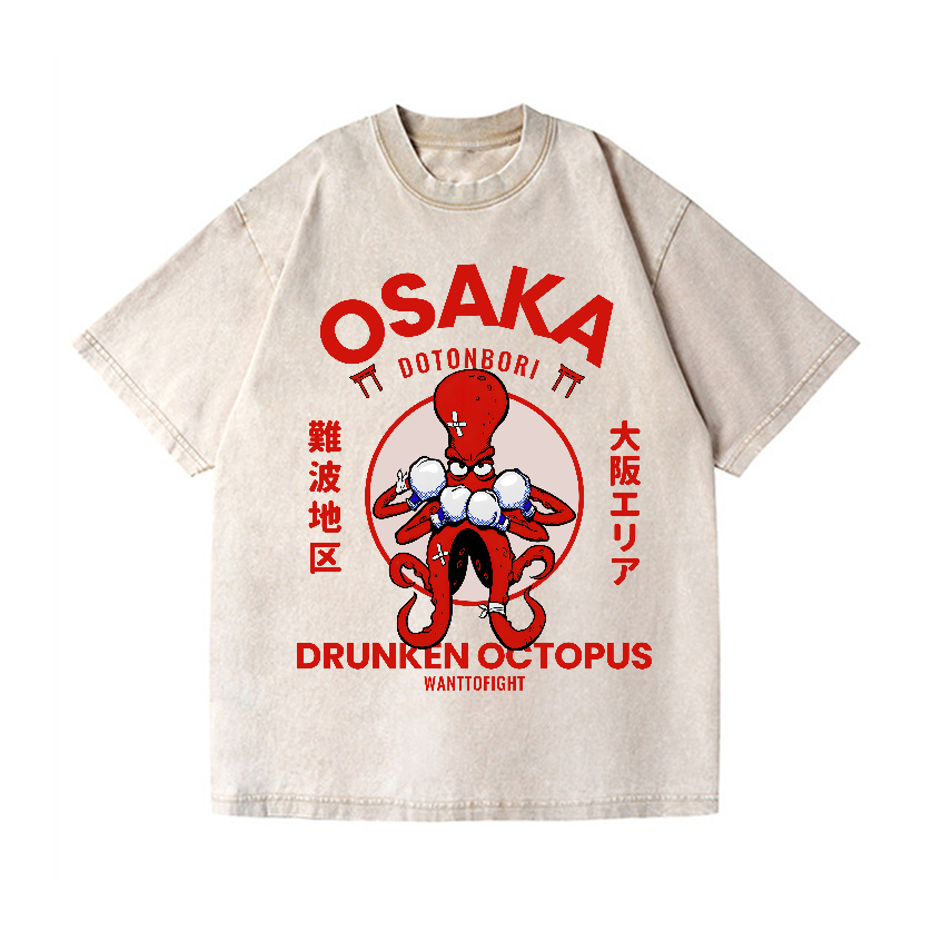 Osaka Drunken Octopus Vintage Wash Japanese Design T-Shirt