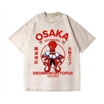 Osaka Drunken Octopus Vintage Wash Japanese Design T-Shirt