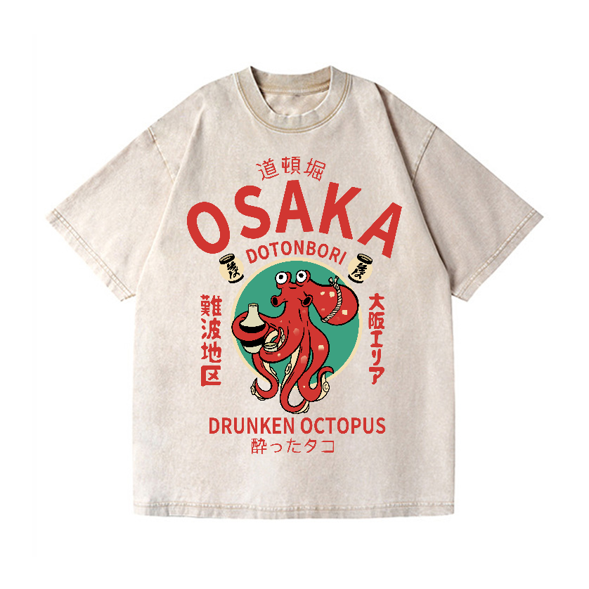 Osaka Dotonbori Drunken Octopus Vintage Wash Japanese Design T-Shirt