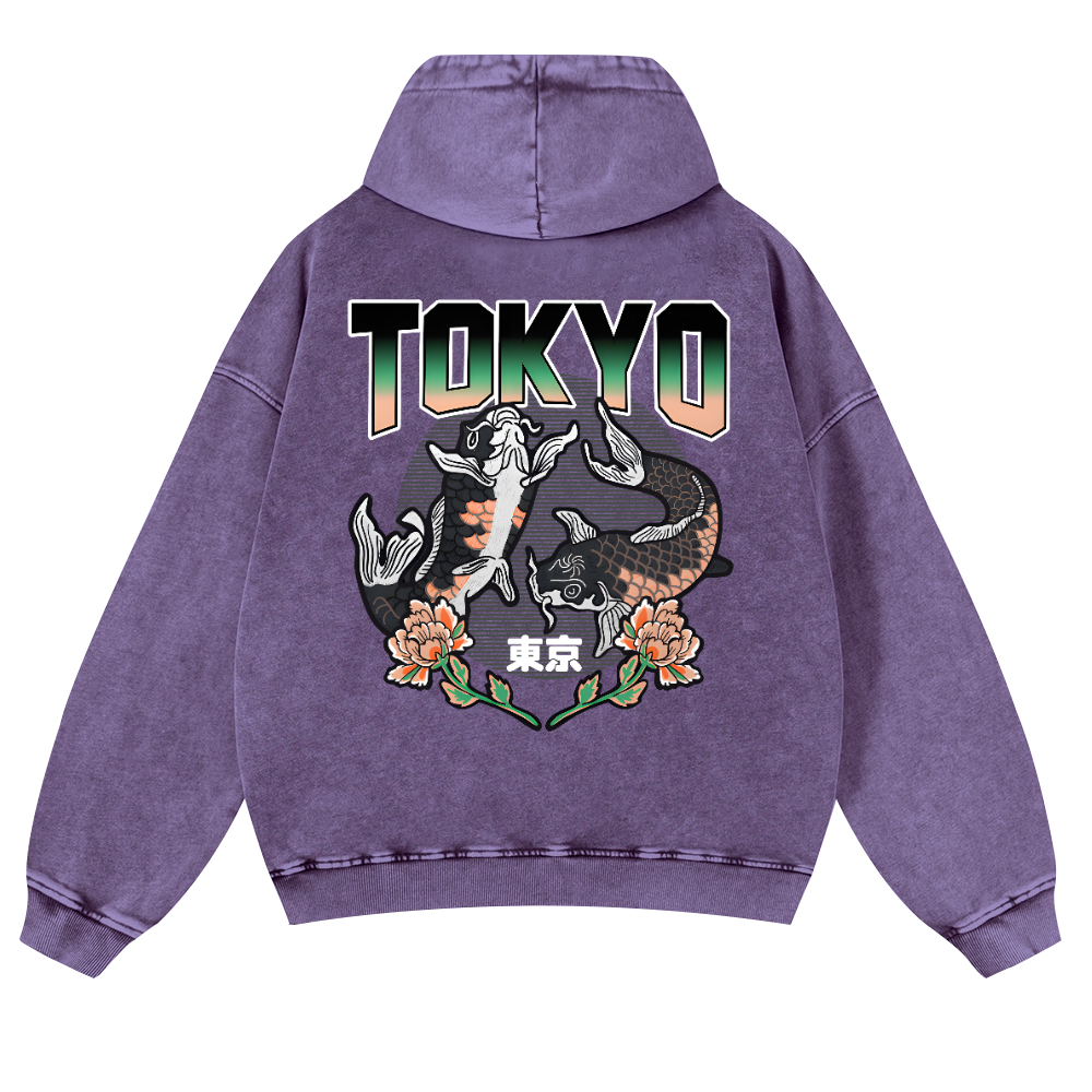 Tokyo Fish Vintage Washed Cotton Back Art Hoodie