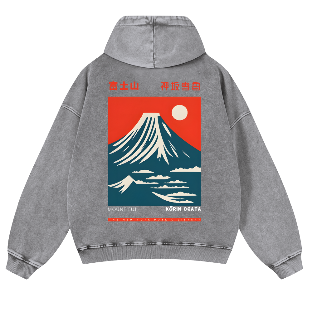 Mount Fuji Vintage Washed Cotton Back Art Hoodie
